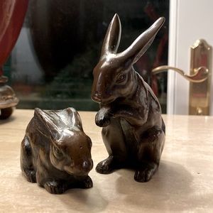 Cast Iron Rabbit Sculptures Antique Japan Mt. Fugi 1900-1940 AUTHENTIC Vintage